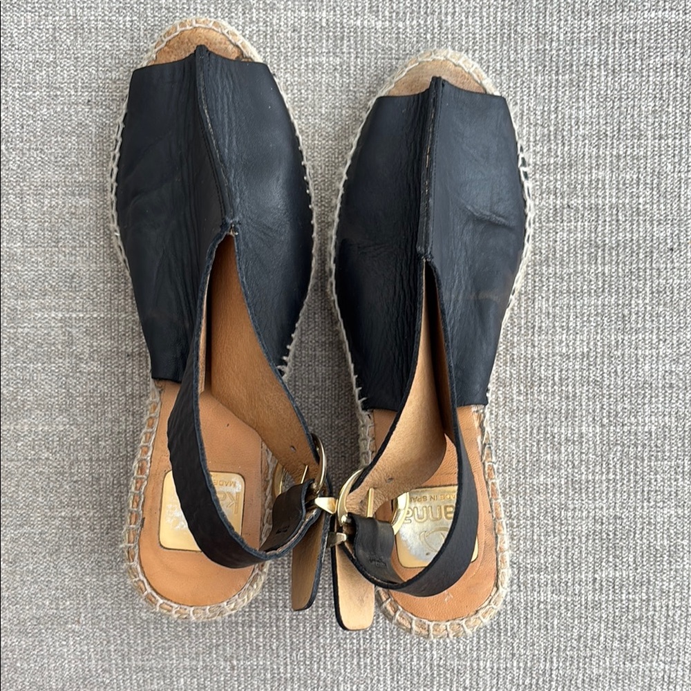 Kanna Black Leather Espadrille Sandals size 8.5